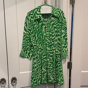 Zara Green and White Swirl Mini Dress